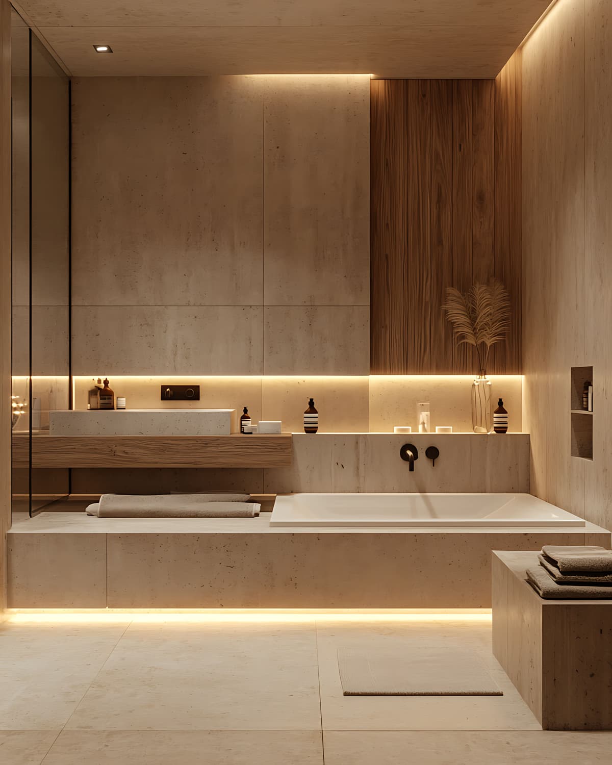 Banheiro Minimalista com Banheira Integrada