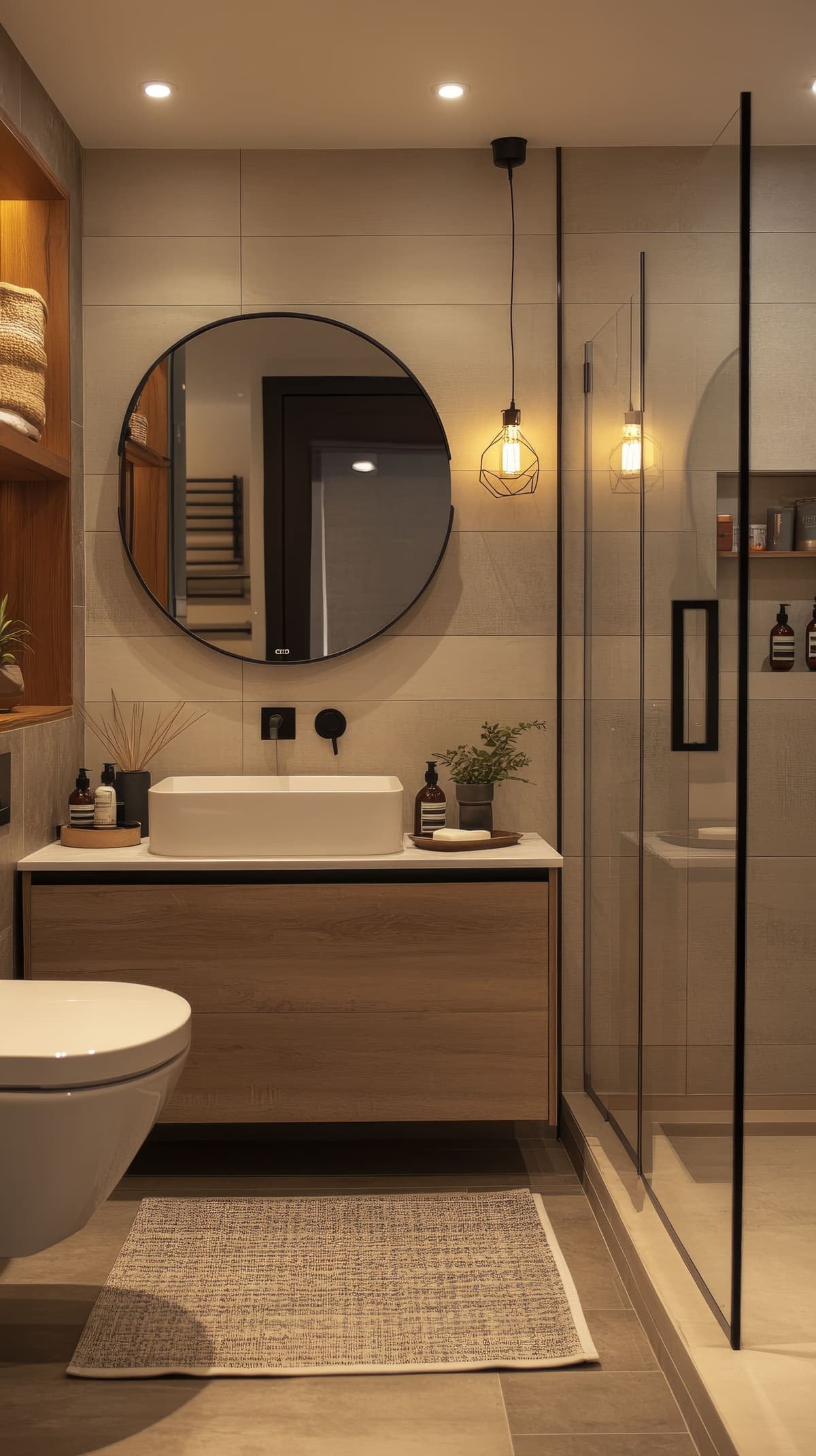 Banheiro Compacto com Espelho Redondo