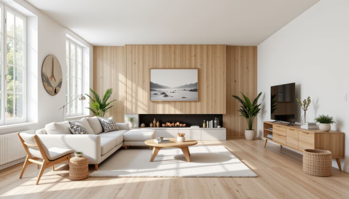 Sala Escandinava com Painel de Madeira