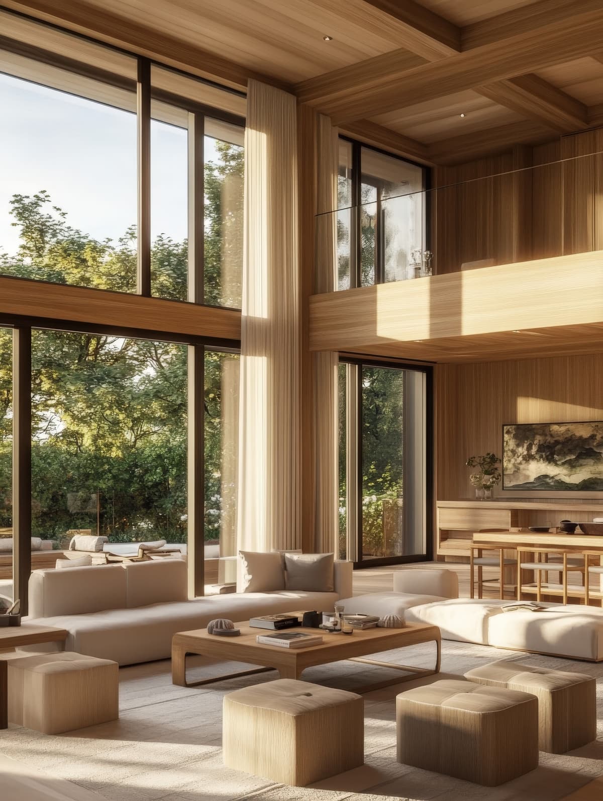 Living com Pé-Direito Alto e Madeira Clara